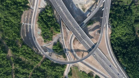 Highway interchange and off ramp on the new freeway in Montenegro Stock Footage 212880931