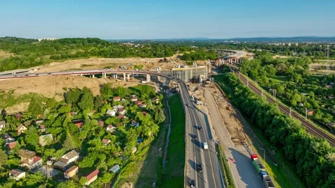 Highway interchange and ring road under construction in Krakow, Poland Stock Footage 311020342