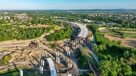 Highway interchange and ring road under construction in Krakow, Poland Video stock 311020364