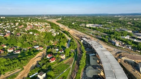 Highway interchange and ring road under construction in Krakow, Poland Stock Footage 311020383