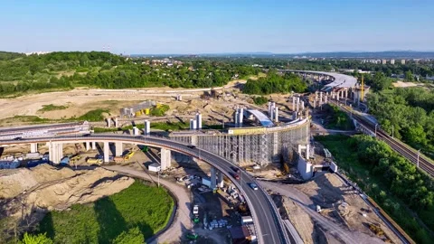 Highway interchange and ring road under construction in Krakow, Poland Stock Footage 311020442