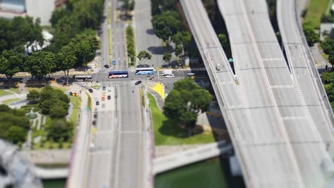 Highway Interchange in Singapore, from an Elevated Perspective Stock Footage