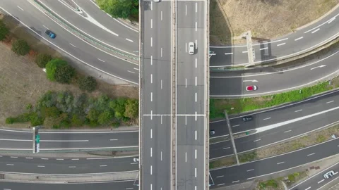 Highway interchange top-down drone aerial view Stock Footage 139263198