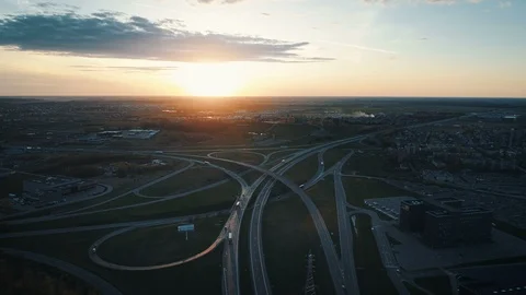 Highway Intersection, Aerial Sunset View Stock-Footage 89095949