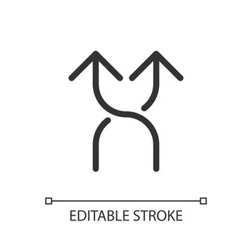 Highway intersection ahead arrows pixel perfect linear ui icon Stock Illustration