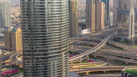 Highway intersection and overpass of Dubai downtown aerial timelapse. Stock Footage 167659720