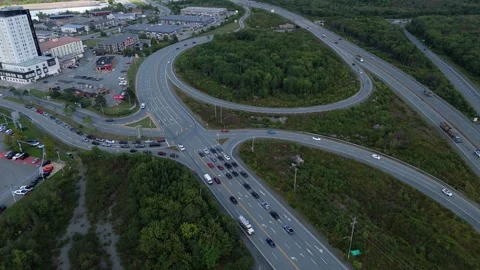 Highway Intersection And Traffic On The Outskirts Of Halifax, Nova Scotia Stock Footage 318000377