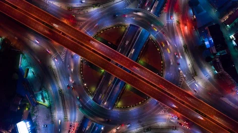 Highway intersection circle timelapse with aerial top-down view. Stock Footage 118275450