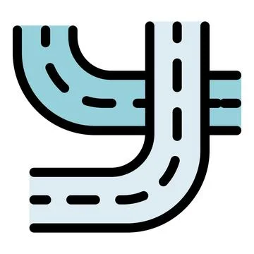 Highway intersection connecting two curved roads with overpass bridge Stock Illustration