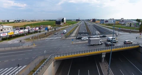 Highway Intersection. Flying Above. Traffic Rush Stock Footage 92369128