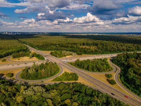 The highway intersection of highway 5 next to Darmstadt, Germany. Stock Photos