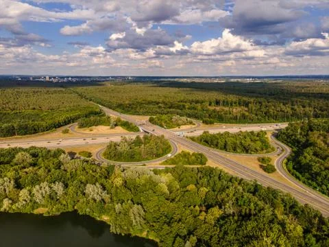 The highway intersection of highway 5 next to Darmstadt, Germany. Stock Photos