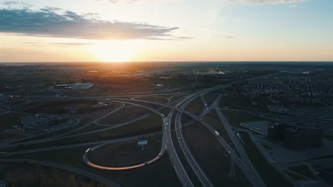 Highway Intersection at Sunset, Aerial Timelapse Stock Footage 89095910