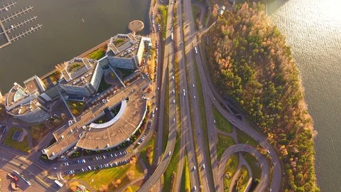 Highway intersection at sunset. View to main highway to Helsinki. Stock Footage 112065241