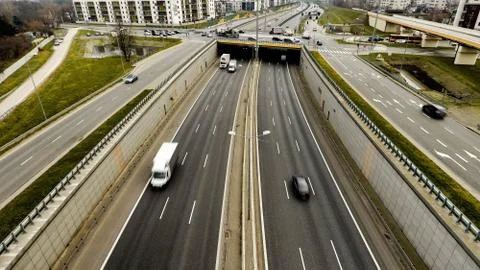 Highway Intersection Taken From A Drone Stock Photos
