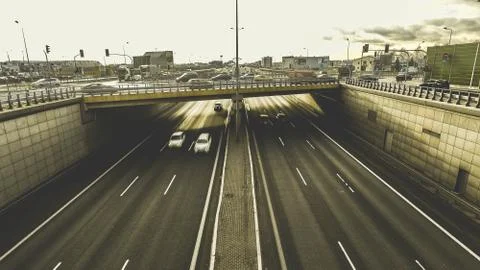 Highway Intersection In Warsaw. Staying Between Two Lines. Stock Photos