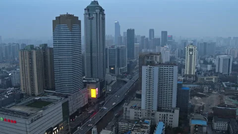 Highway intersection,  Wuhan China coronavirus lockdown, traffic, 4K aerial Stock Footage 132149124