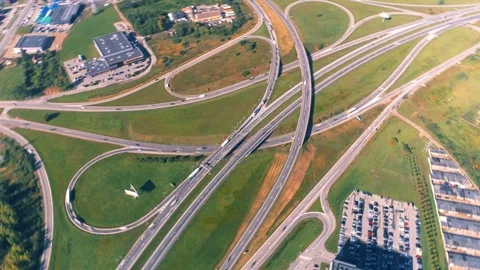 Highway Junction Intersection, Aerial Hyperlapse Stock Footage 94280667