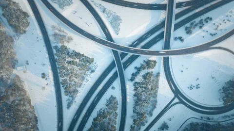 Highway junction intersection, aerial lift off spin Stock Footage 100887981