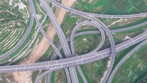 Highway junction Intersection Aerial View Stock Footage 71164604