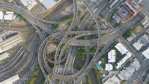 Highway Junction Intersection and Railroad Tracks - Brisbane, Australia Stock Footage 122698281