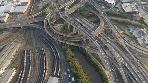 Highway Junction Intersection and Railroad Tracks - Brisbane, Australia Stock Footage 122699470