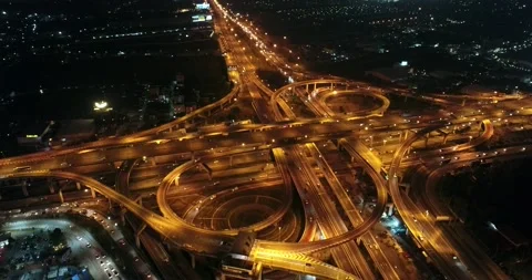 Highway junctions city road at night Intersecting freeway road Stock Footage 134968469