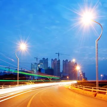 Highway light trails Stock Photos
