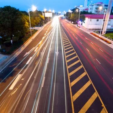 Highway light trails Stock Photos