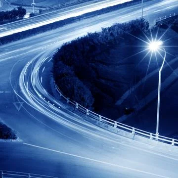 Highway light trails Stock Photos