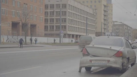 HIGHWAY MACHINE ACCIDENT BROKEN MACHINE PEOPLE HOUSES STREET Stock Footage 124731151