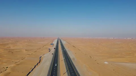 A highway in the middle of the Arabian desert Stock Footage 136772849