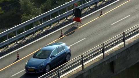 Highway in the mountains, sunset, close-up. Stock Footage 72513118