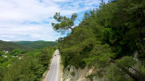 Highway in the Mountains.Rocks Covered with Pitsunda Pine.The Car is Driving on  Stock Footage 210494473