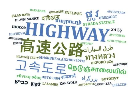 Highway multilanguage wordcloud background concept Stock Illustration