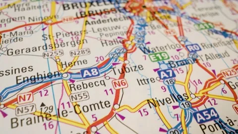 Highway network converging on Brussels, Belgium Stock Footage 340106390