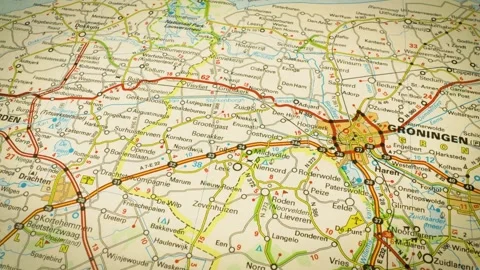 Highway network to Groningen, Netherlands – smooth camera movement over atlas Stock Footage 346188216