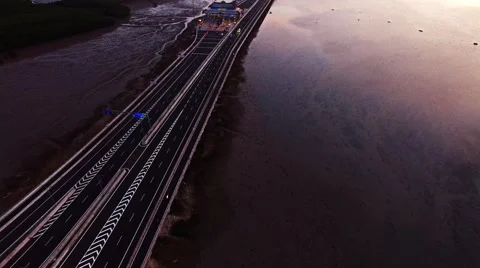 Highway in night time. Sea view from the drone Video stock 54032068