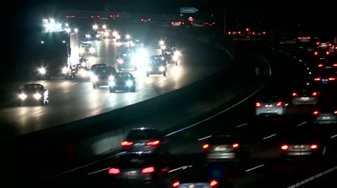 Highway at night with traffic Video stock 46480530