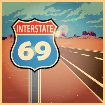 Highway old poster Illustrazione stock