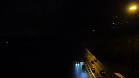 The highway from out the window of a moving subway on a bridge Stock Footage 82372123