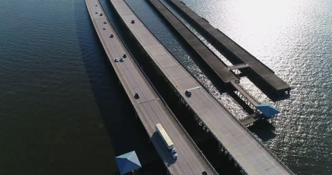 Highway over Lake Pontchartrain Stock Footage 155212436