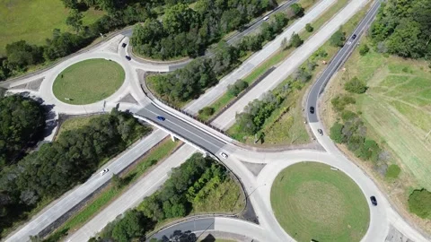 Highway Overpass and Multi Roundabout Road Network Stock Footage 334904077
