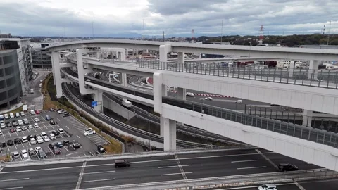 Highway Overpass | Kohoku Interchange | Yokohama | Japan - 4K Aerial Video Stock Footage 329056117