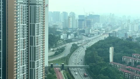 Highway Passing Next to High-Rise Apartment Complex, South Korea Stock Footage 281132553