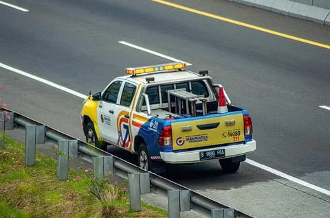 A highway patrol vehicle from Trans Java Toll Road, equipped with traffic c.. Stock Photos