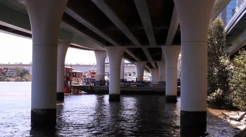 Highway Pillars Extending from Water Stock Footage 39888745