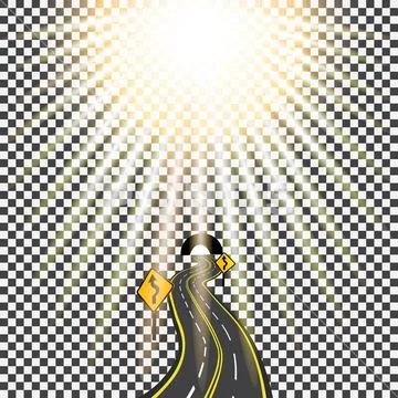 Highway receding into the distance in the tunnel. Bending road. Bright sunl.. Stock Illustration