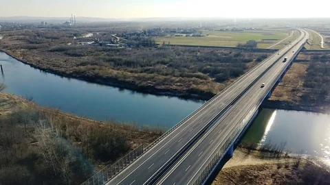 Highway, river, bridge. Sunny day Stock Footage 121722835