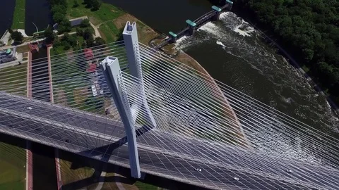 Highway on the river. High bridge Stock Footage